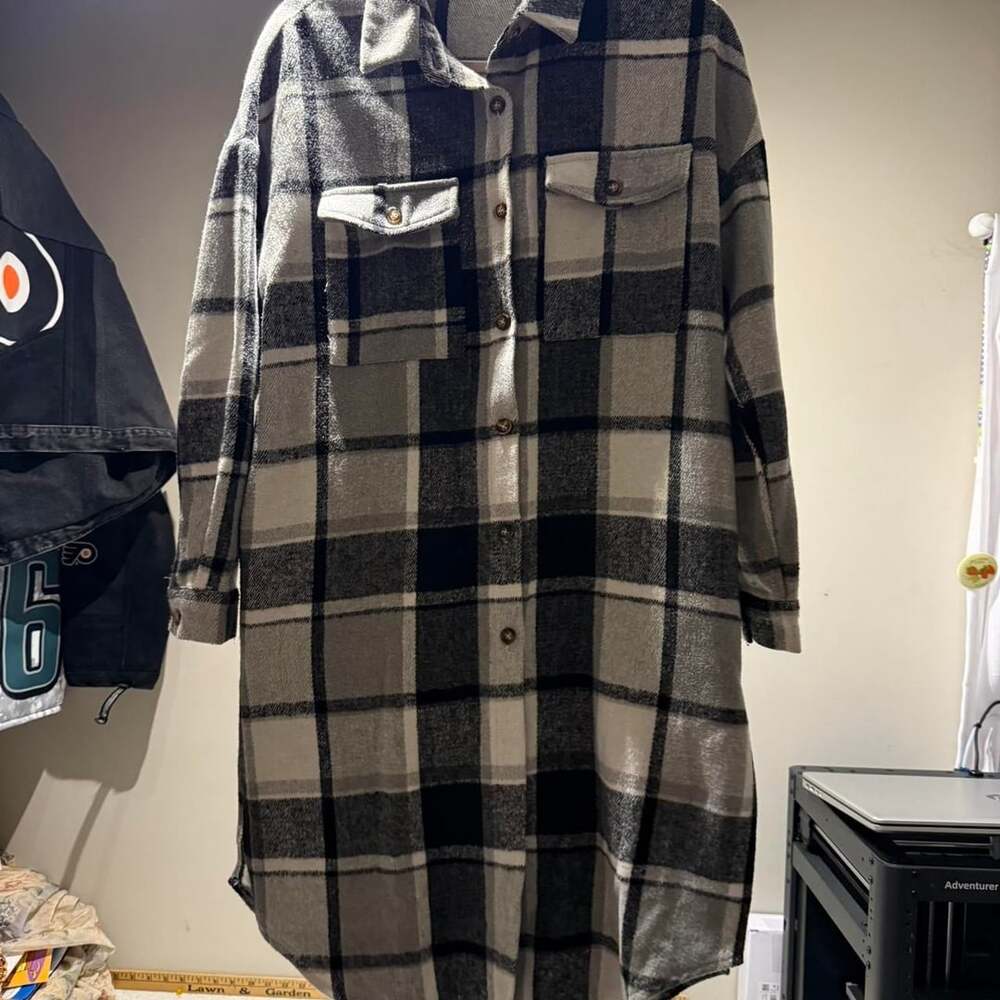 Plaid Longline Flannel Shacket Jacket